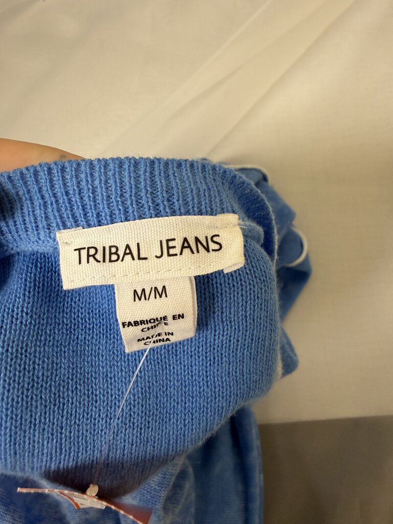 Tribal Jeans Blue V-Neck Pullover Sweater