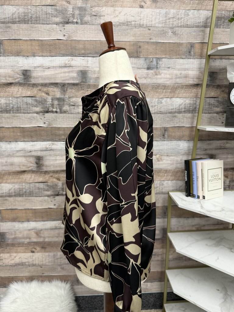Evereve Black/Tan Floral Print Blouse