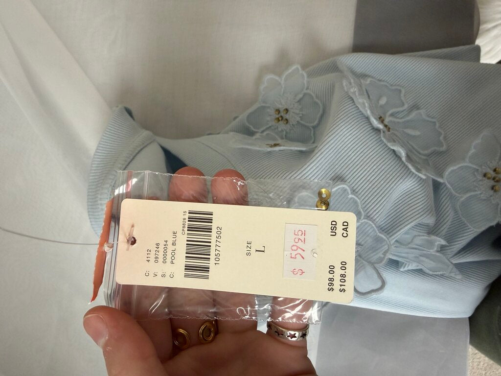 NWT Anthropologie Blue 3-D Floral Crewneck
