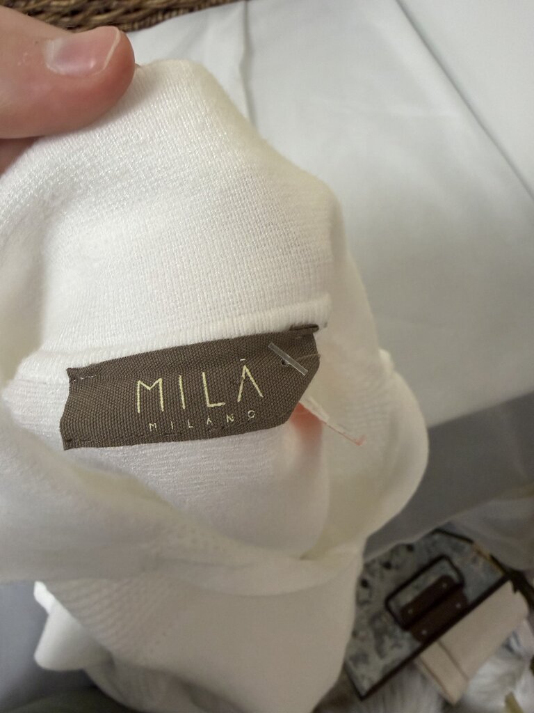 Mila Milano White Short Sleeve Collard Sweater