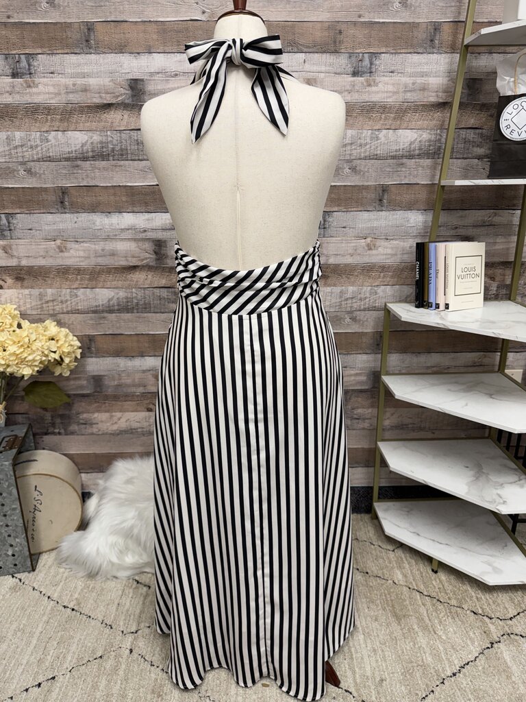 Commense Black/White Striped Maxi Dress
