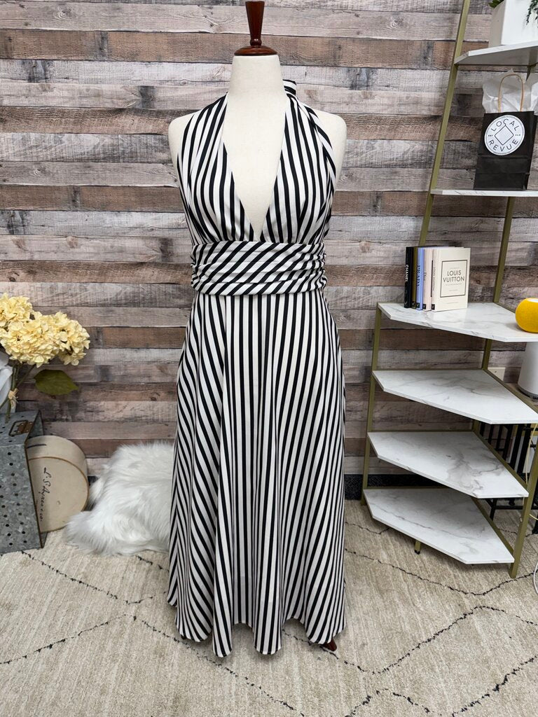 Commense Black/White Striped Maxi Dress