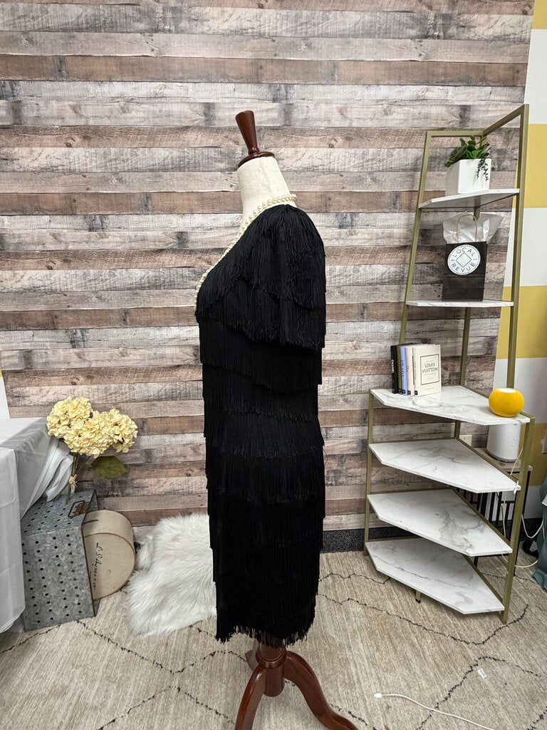 Roberta Vintage Black Fringe Party Dress