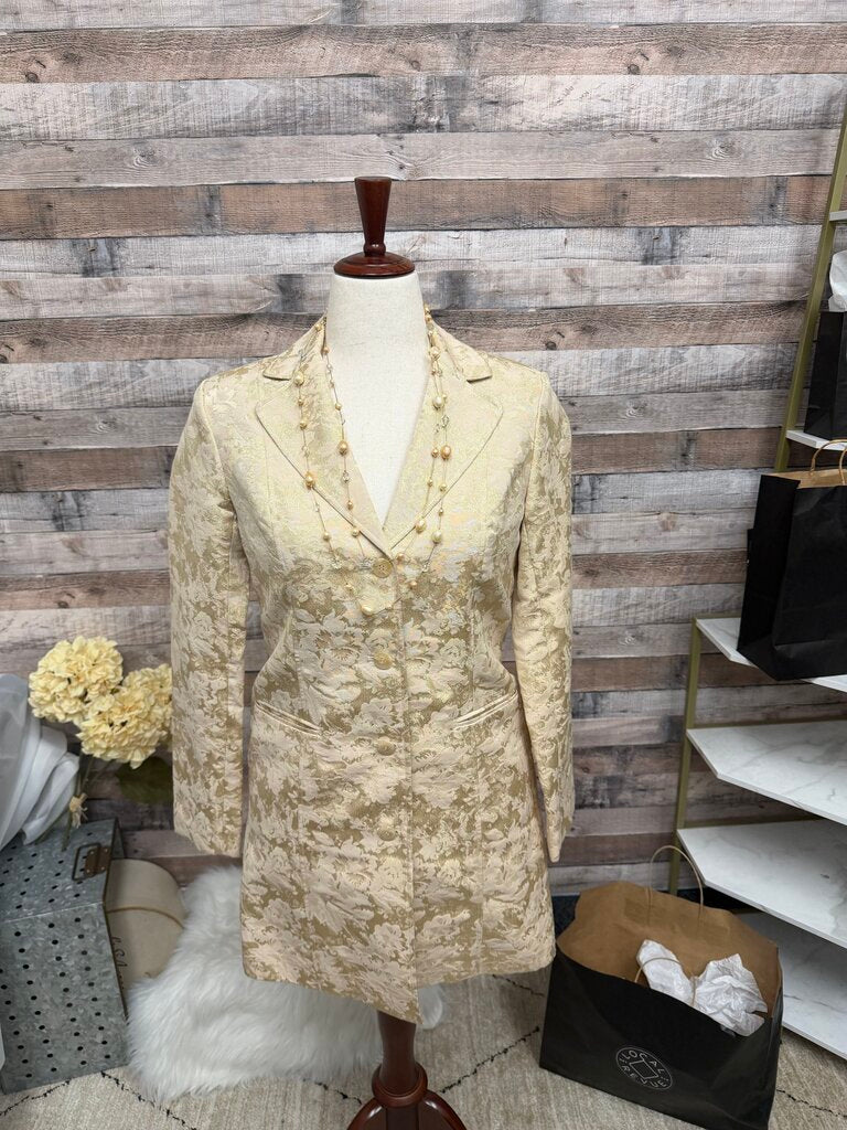 Chico's Metallic Gold Jacquard Pattern Blazer