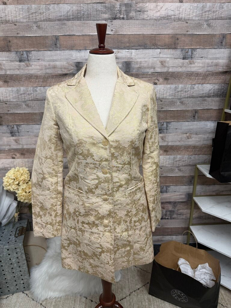 Chico's Metallic Gold Jacquard Pattern Blazer