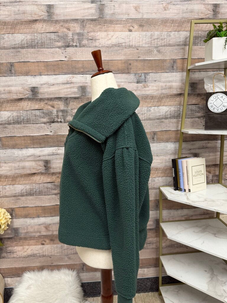 Free People Green Fleece Pullover Quarter-Zip