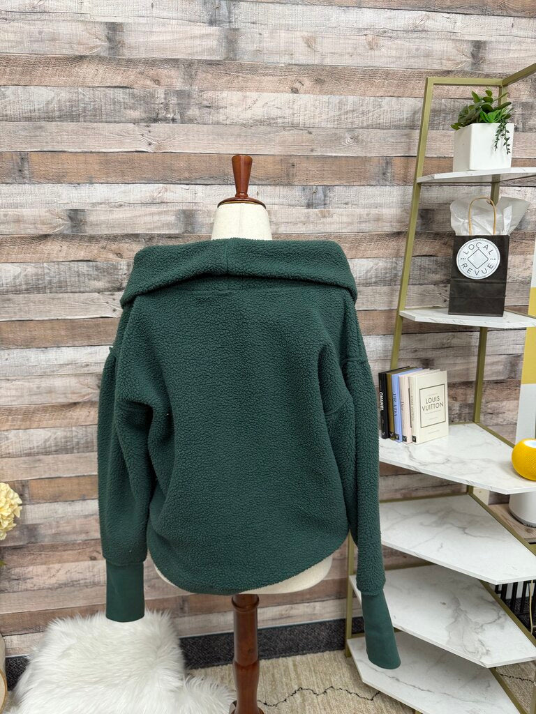 Free People Green Fleece Pullover Quarter-Zip