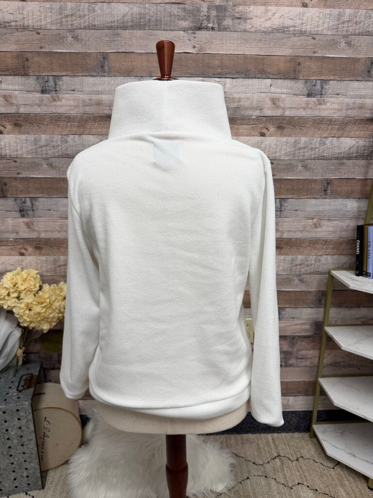 Dudley Stephens White Fleece Turtleneck Pullover
