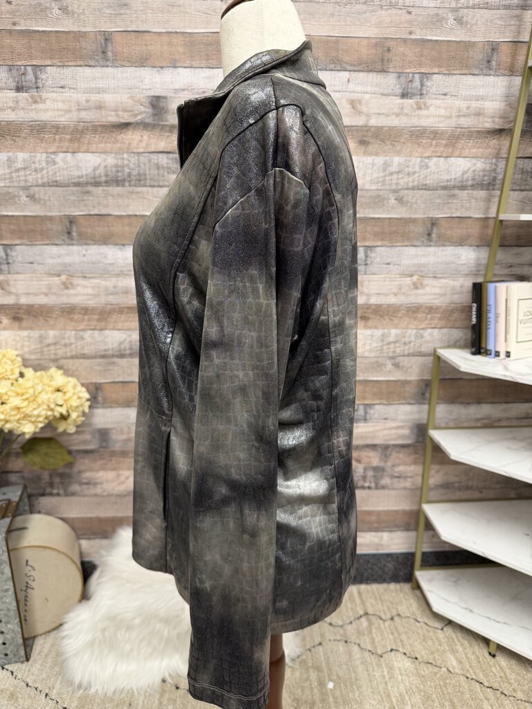 Chico's Travelers Metallic Croc Print Zip Jacket
