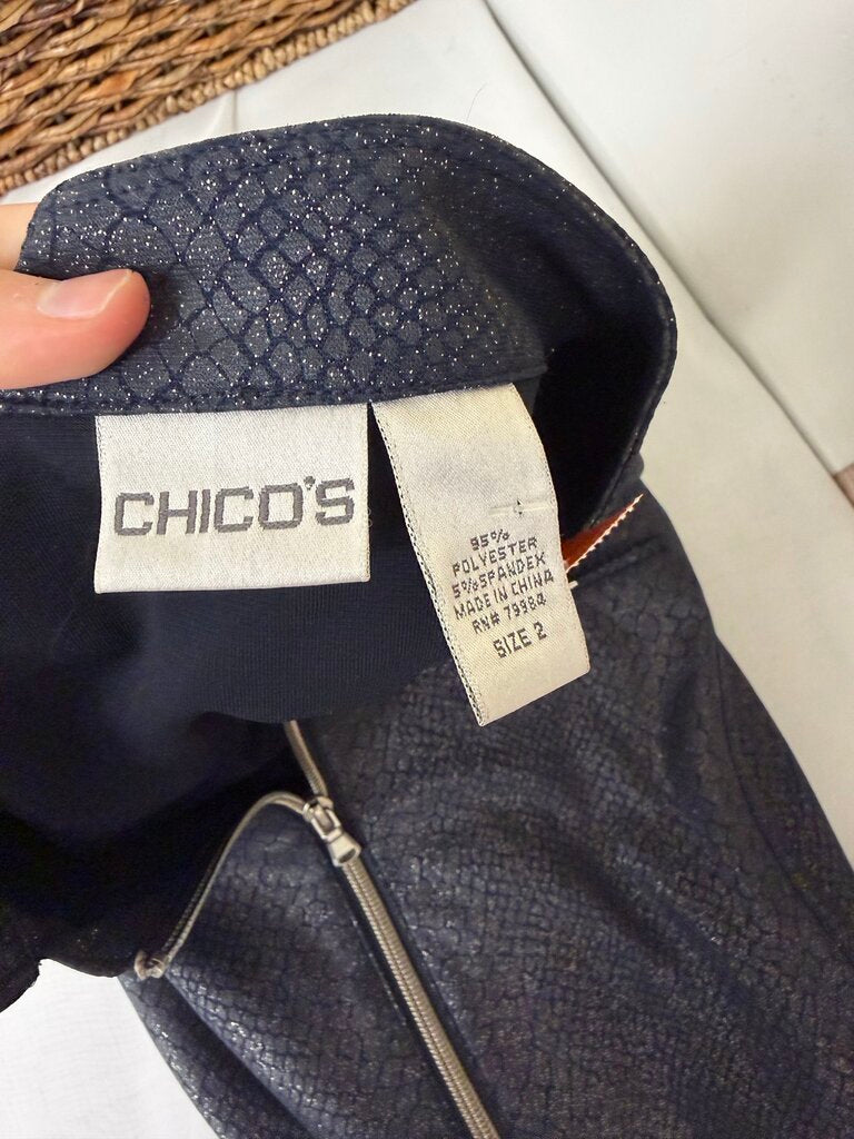 Chico's Metallic Navy Snake Print Zip-Up Jacket