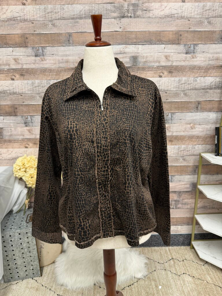 Chico's Brown/Black Animal Print Zip Up Jacket