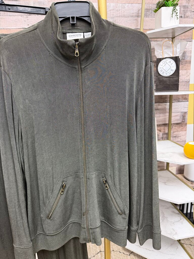 Chico's Olive Green Knit Full Zip Up Jacket