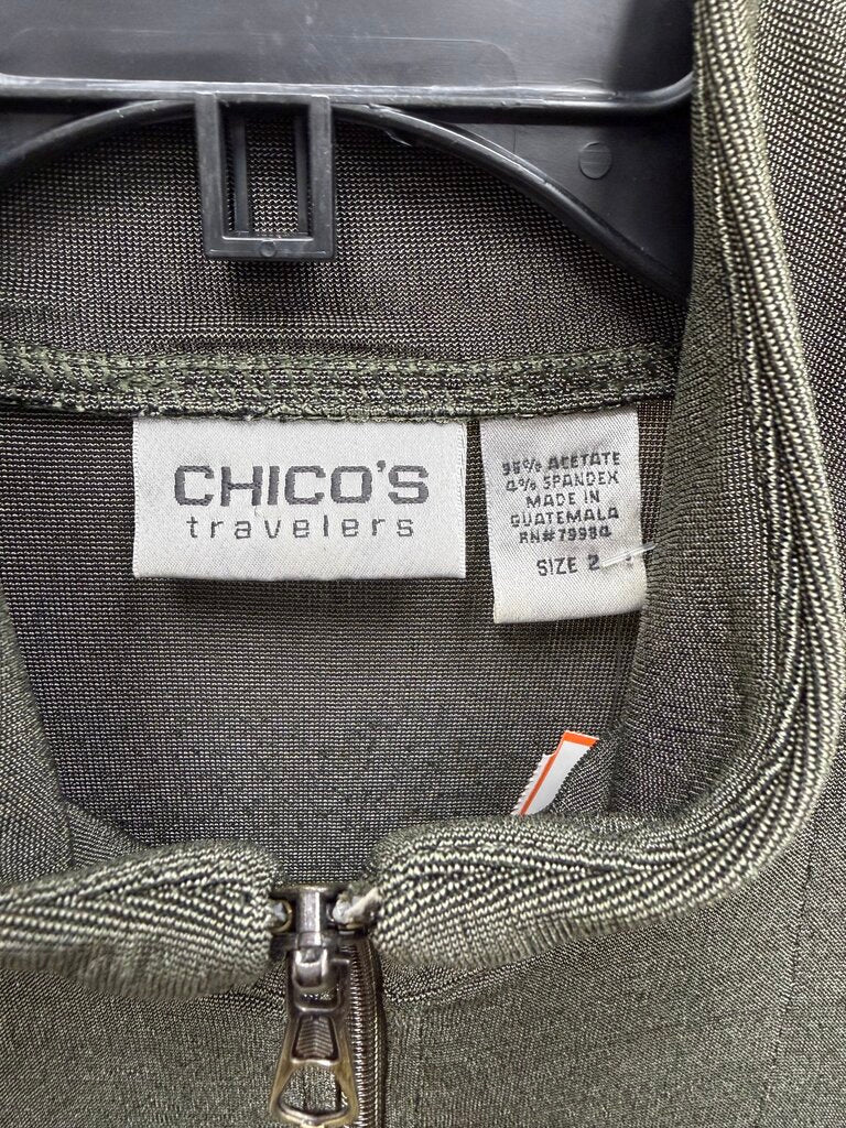 Chico's Olive Green Knit Full Zip Up Jacket