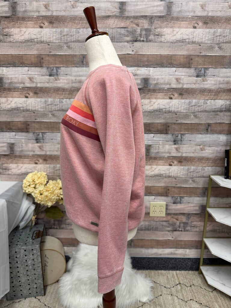 Roxy MultiColor Chest Stripe On Pink Crewneck