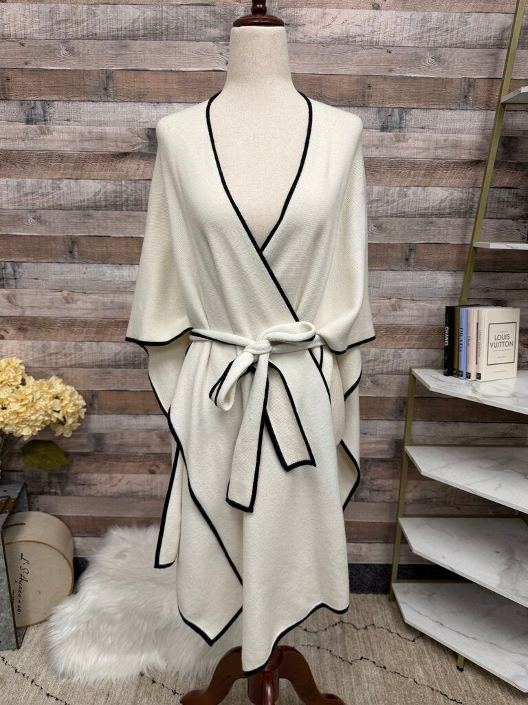 Etcetera Cream With Black Trim Wrap Poncho