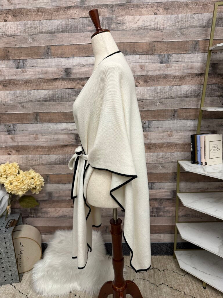 Etcetera Cream With Black Trim Wrap Poncho