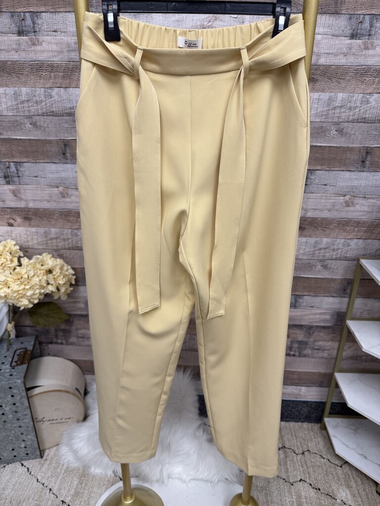 C by One Yellow Elastic Waist Tie Front Pants
