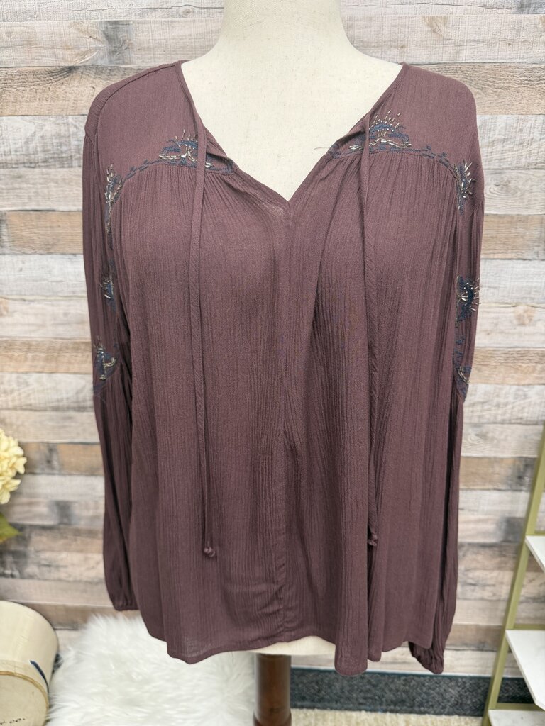 Rock & Republic Burgundy Peasant Long Sleeve