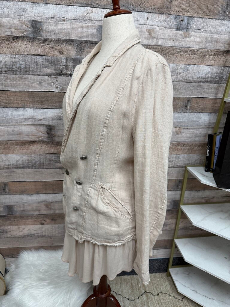 Free People Linen Layered Ruffles Military Blazer
