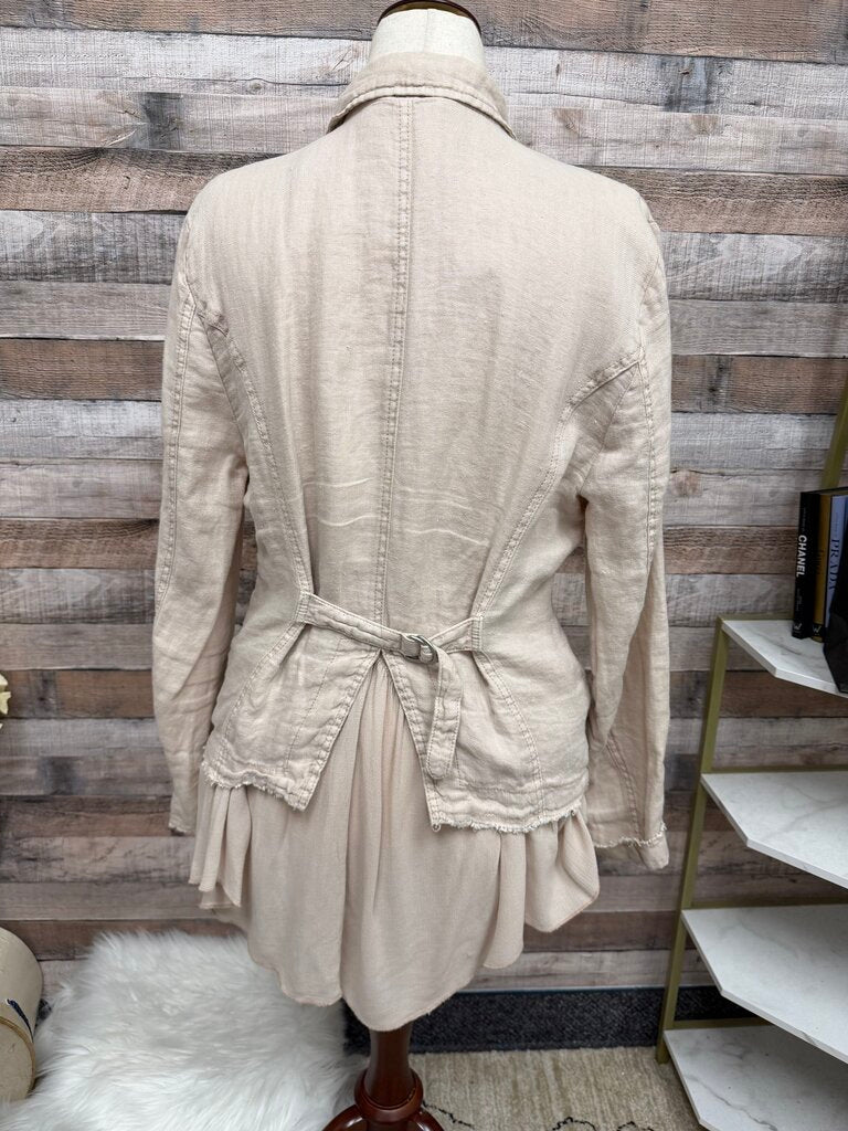 Free People Linen Layered Ruffles Military Blazer