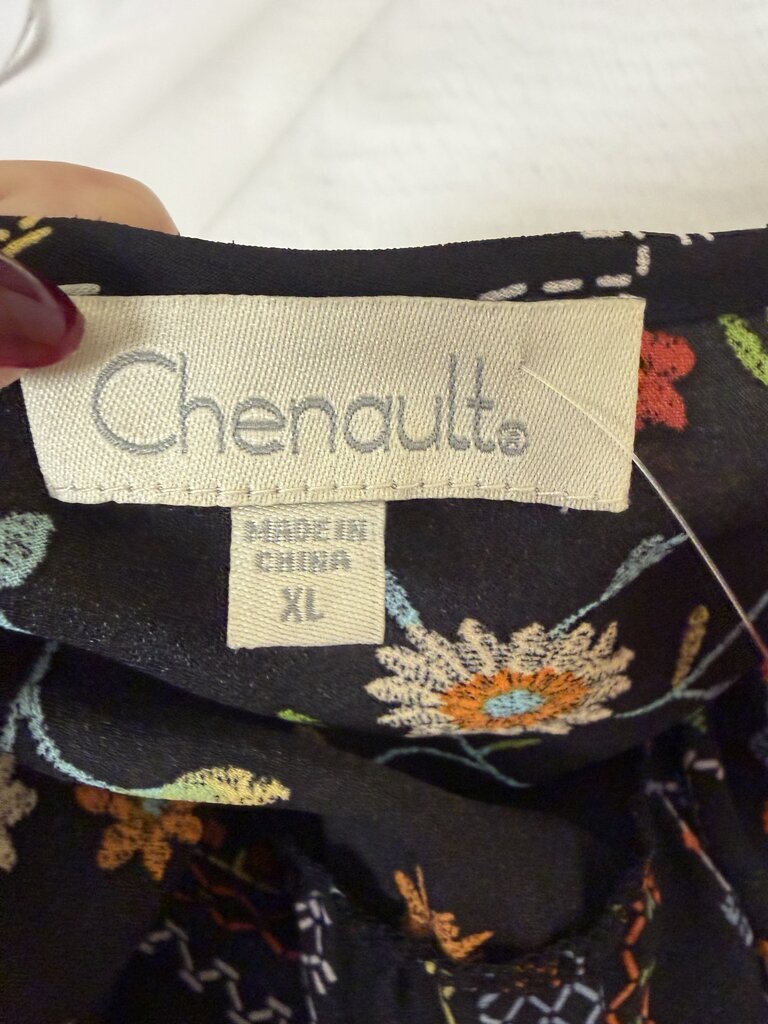 Chenault Black Orange Loral Print Peasant w/Peplum
