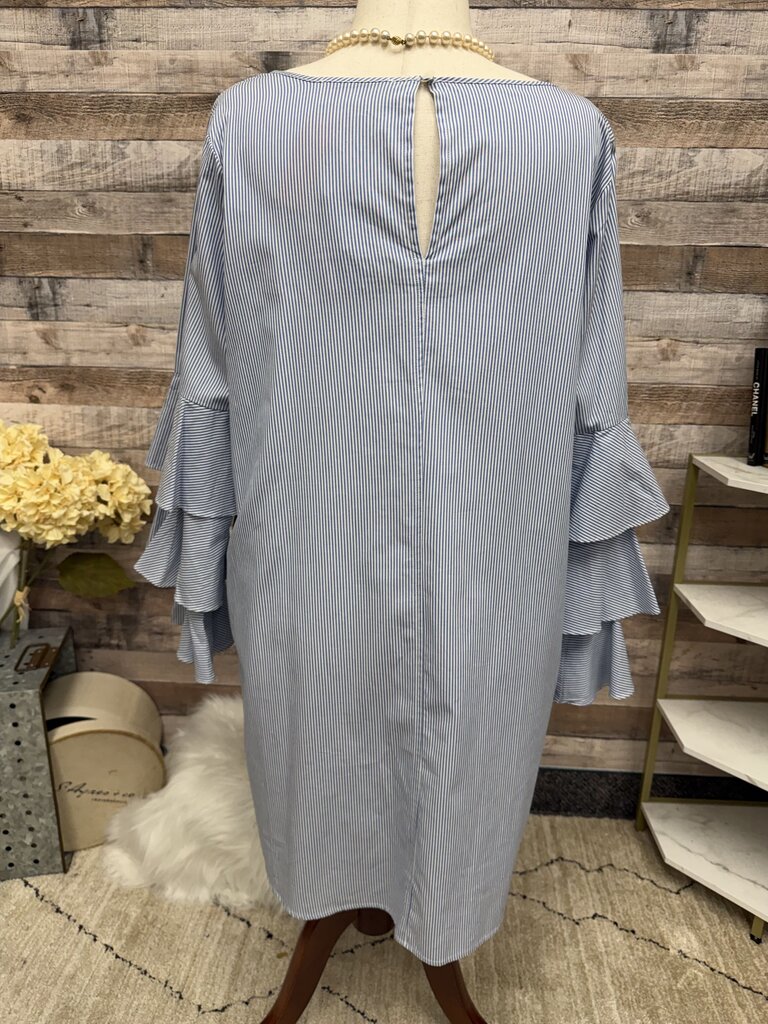 Philosophy Blue & White Pin Striped w/Ruffle Bell Sleeves