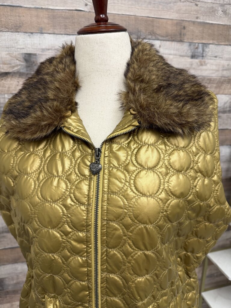 Bamboo Traders Bronze Quilted Vest w/Faux Fur Collar