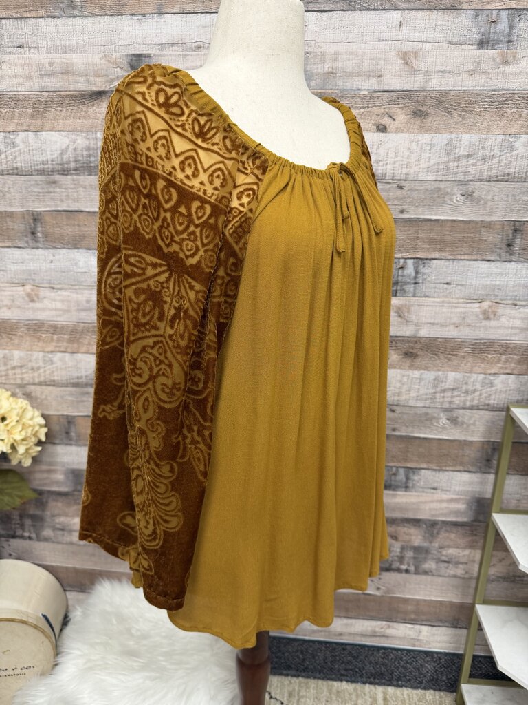Mindset by XCVI Mustard Yellow Velvet Sleeves Peasant