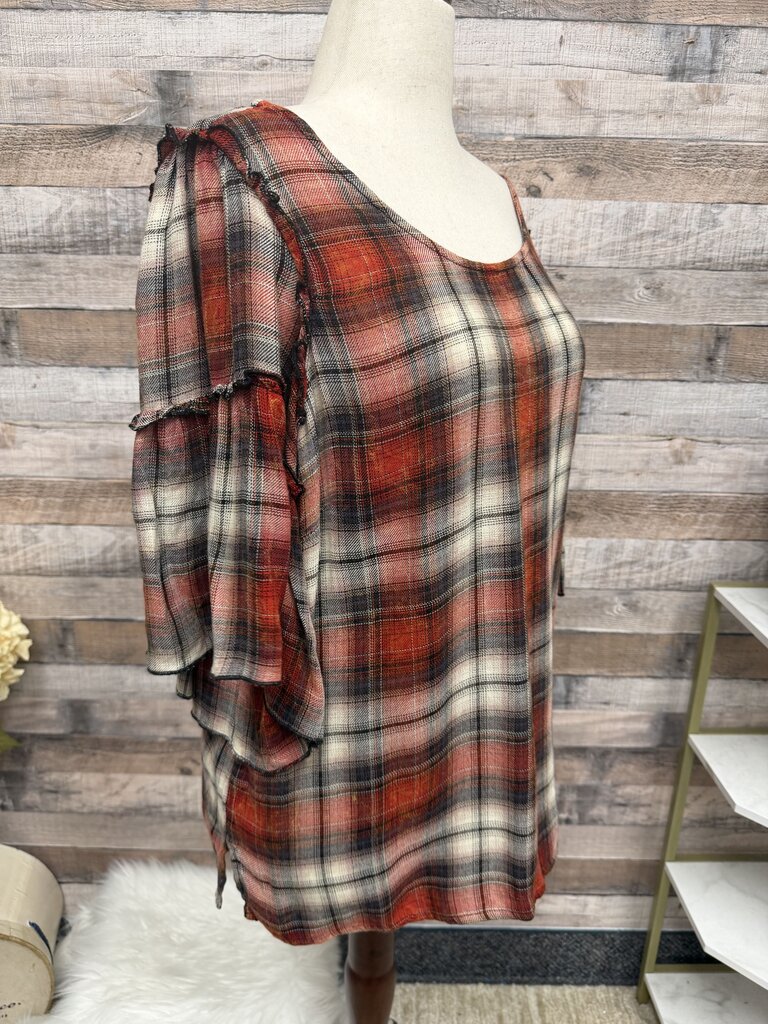 Seven7 Red & Black Plaid Flannel w/Bell Sleeves