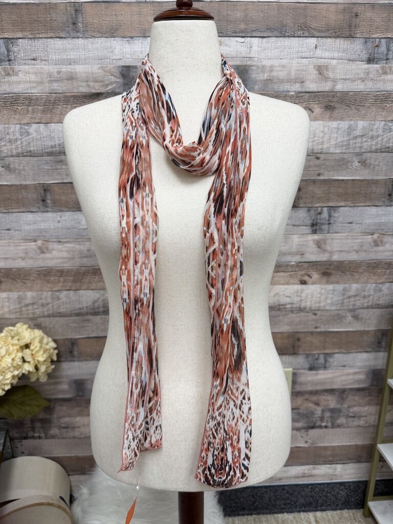Coral, Brown & Cream Abstract Scarf