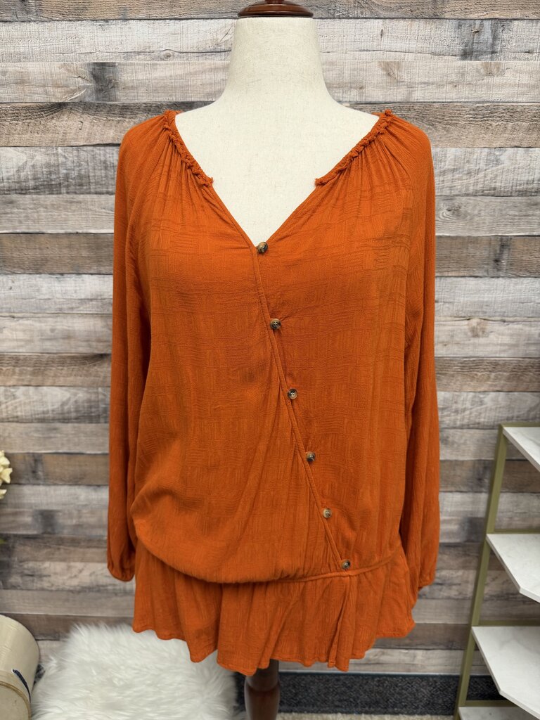 Democracy Burnt Orange Long Sleeve Side Button Front