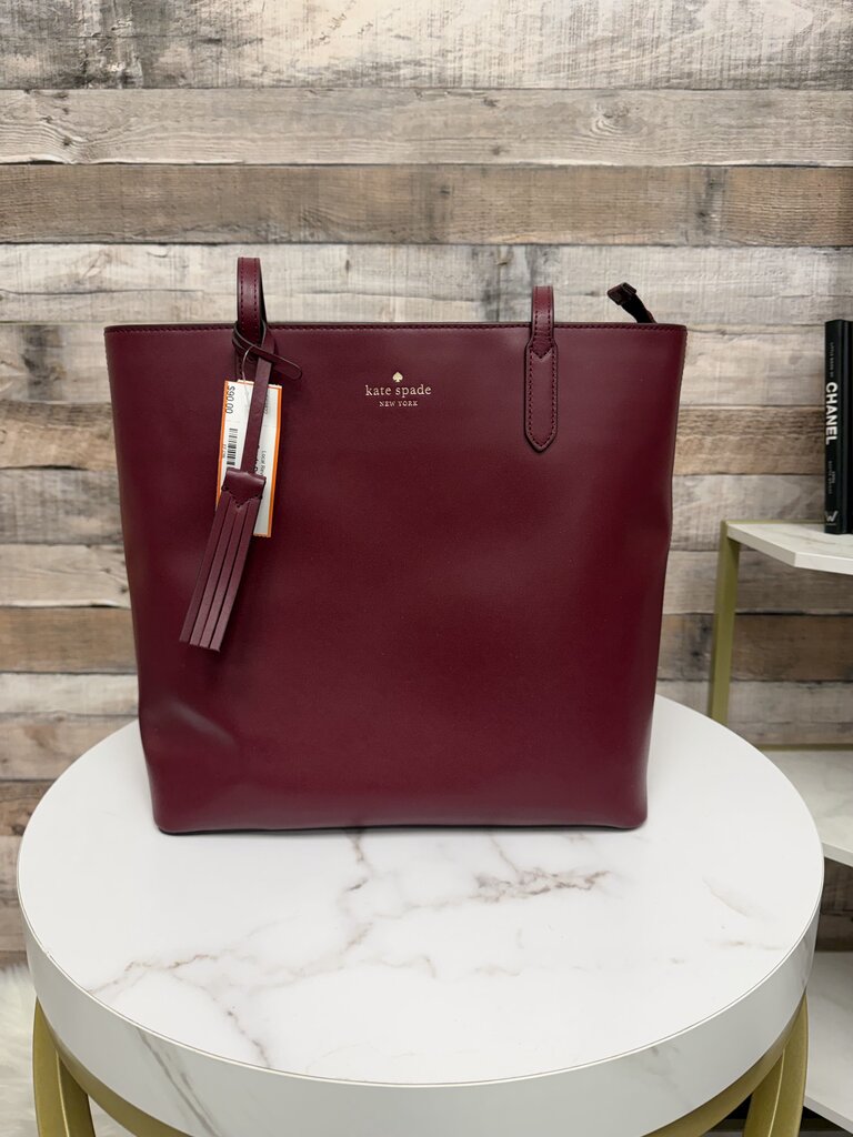 Kate Spade Deep Berry Leather Tote w/Fringe Detail