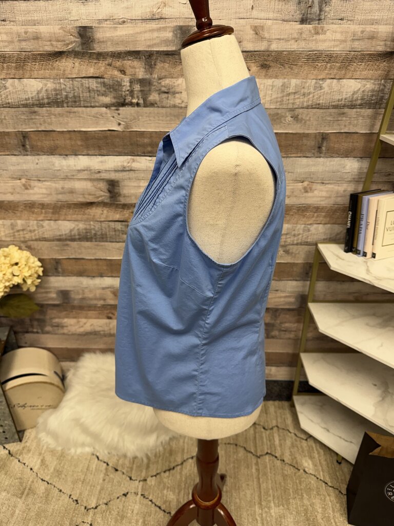 Ann Taylor Lt Blue Sleeveless Pleated Button Down Blouse