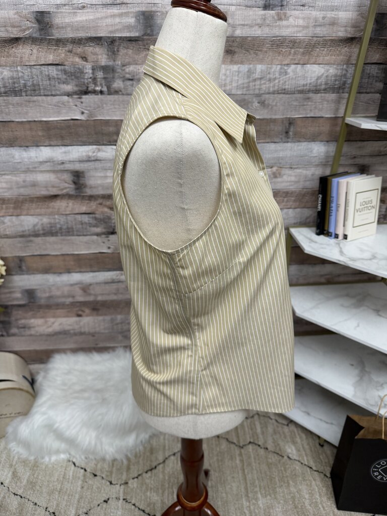 Ann Taylor Tan & White Striped Sleeveless Button Down