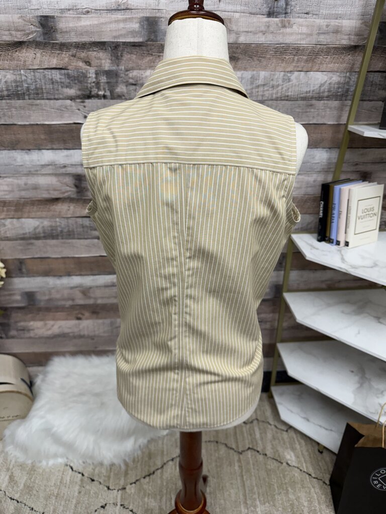 Ann Taylor Tan & White Striped Sleeveless Button Down