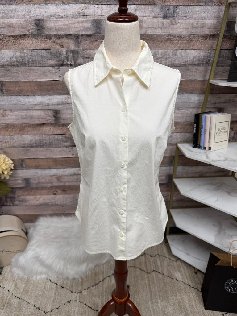 Ann Taylor Off White Sleeveless Button Down