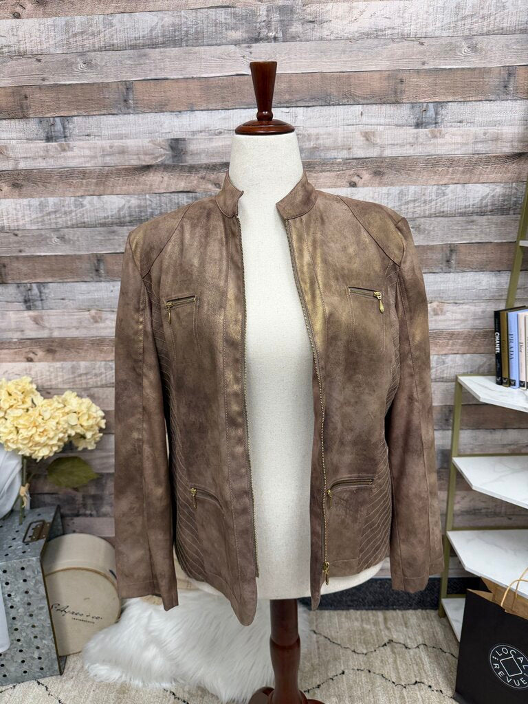 chicos metallic brown faux suede moto style jacket