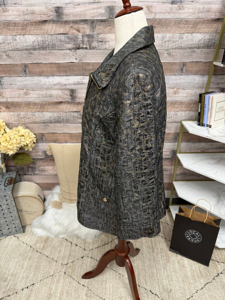 JM Collection animal print zip up bomber style jacket