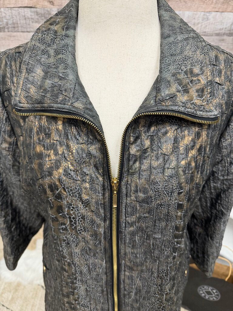JM Collection animal print zip up bomber style jacket
