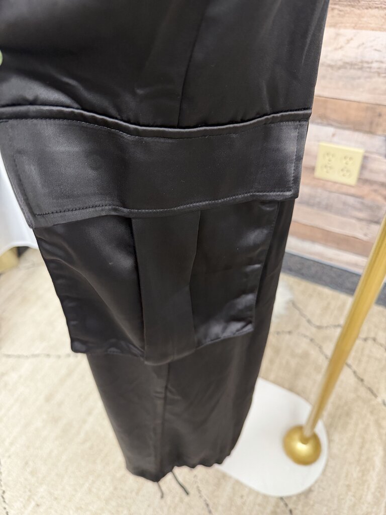 Sanctuary Black Satin Cargo Drawstring Pants