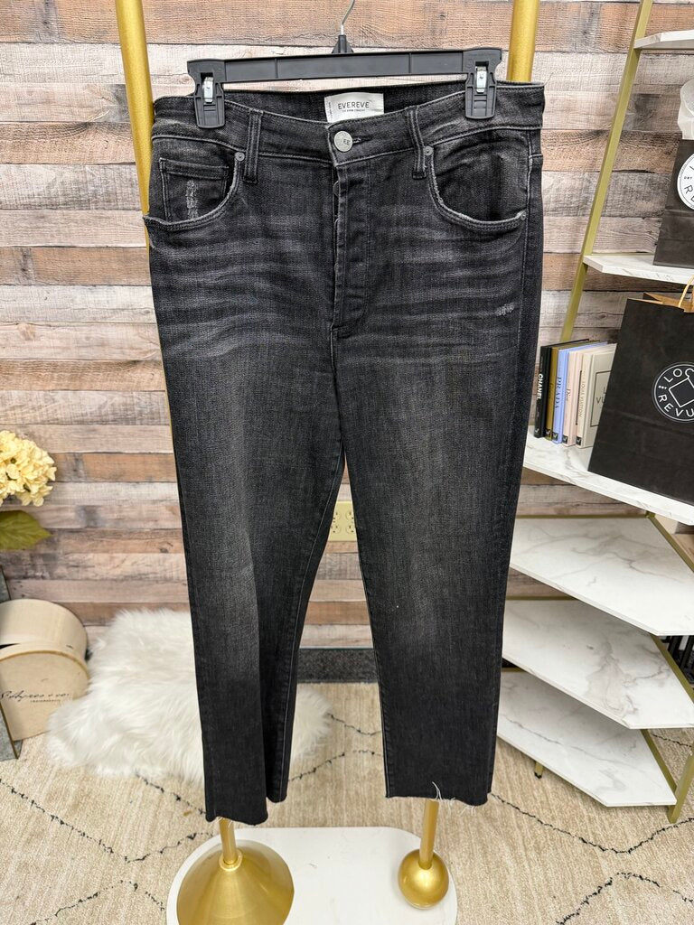 Evereve Black Distressed Raw Hem Button Fly Denim