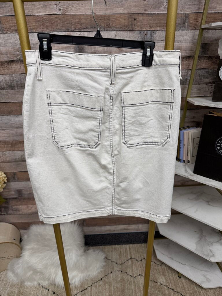 J. Crew White Denim Front Button Skirt With Blue Stitching