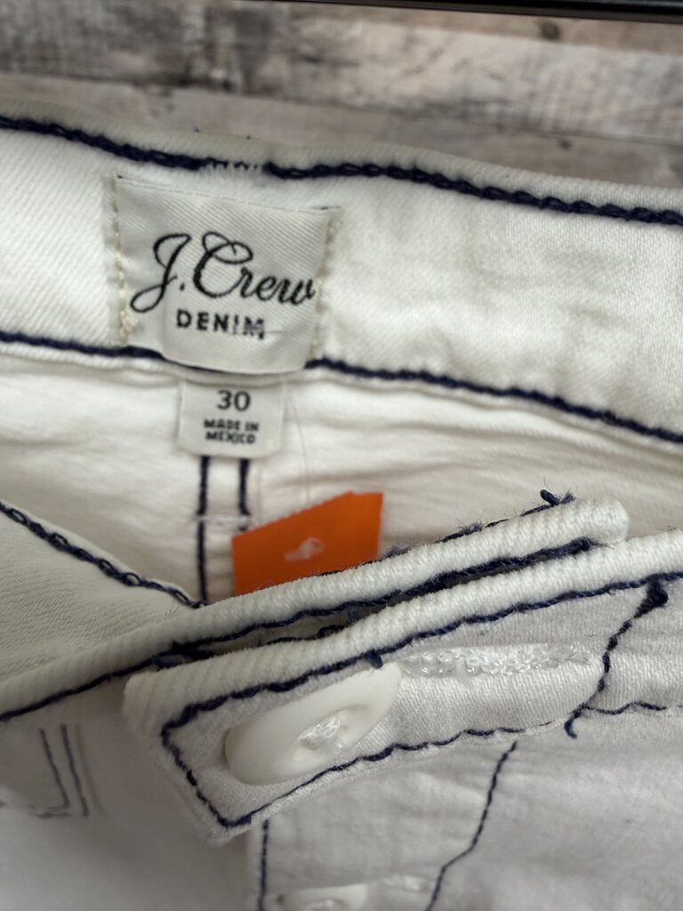 J. Crew White Denim Front Button Skirt With Blue Stitching