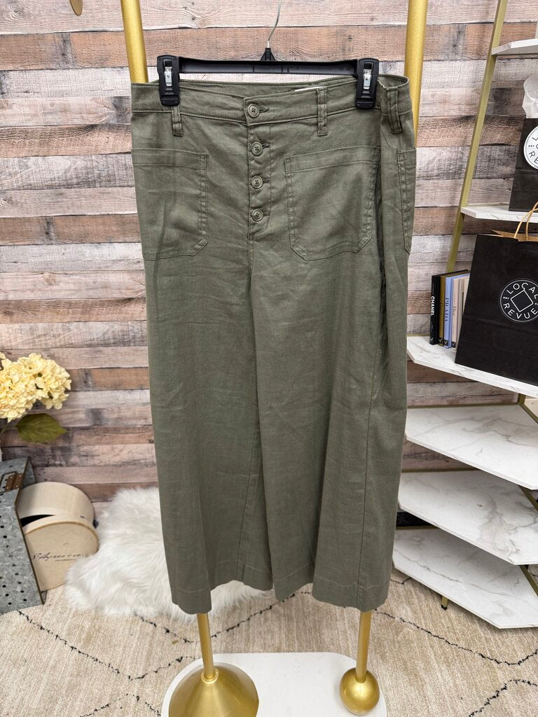 Evereve Green Cropped Linen Blend Pants