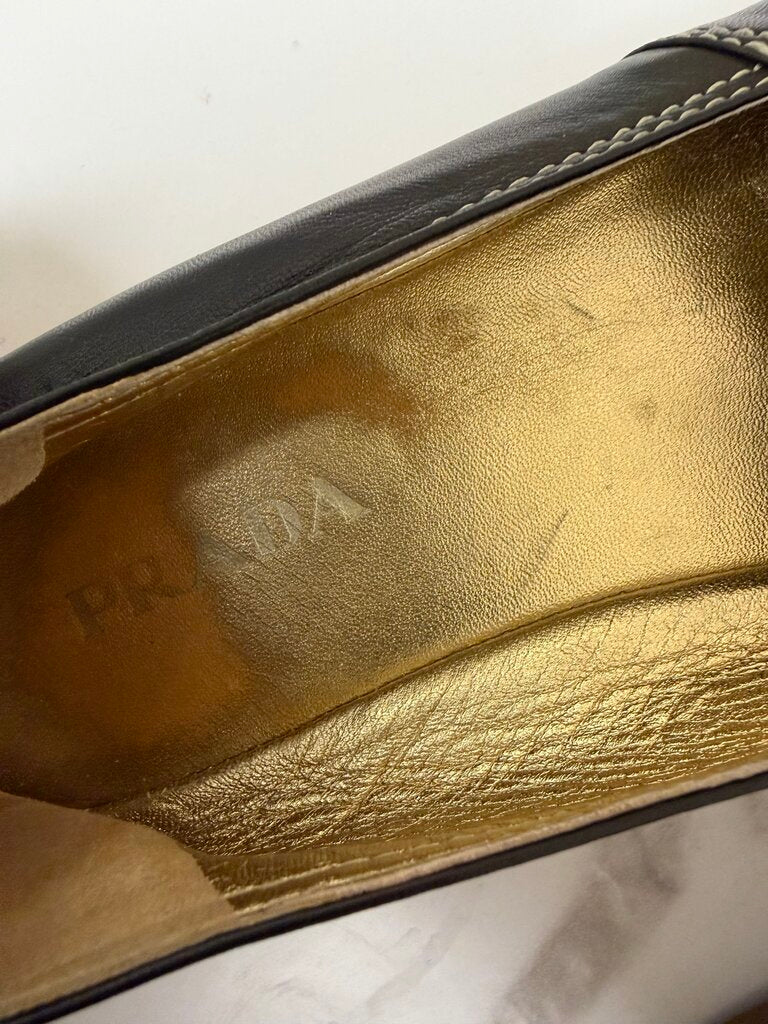 Prada Black Leather Slip-on Braided Jute Espadrilles Flats
