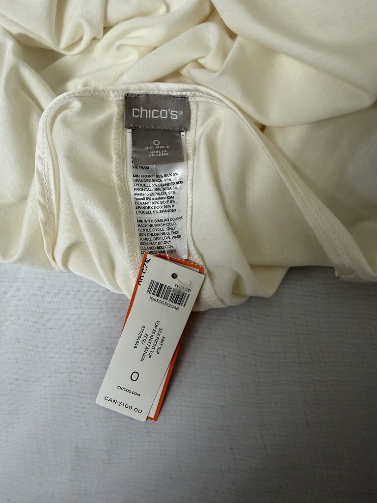 Chicos cream silk blend long sleeve blouse NWT