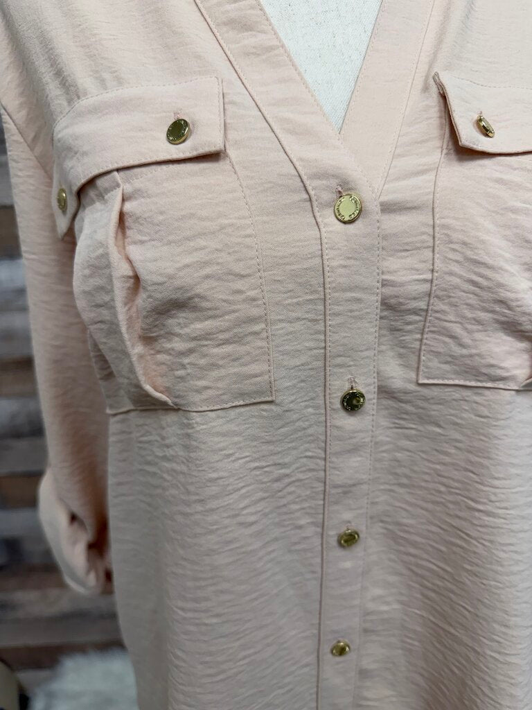 Calvin Klein pink roll tab button down shirt NWT