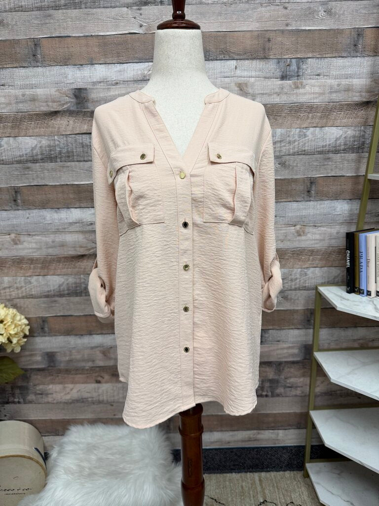 Calvin Klein pink roll tab button down shirt NWT
