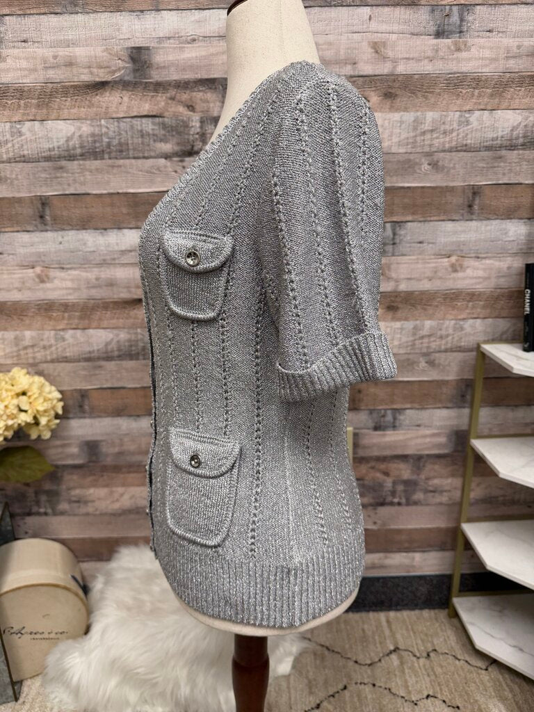 Black House White Market silver metallic knit cardigan