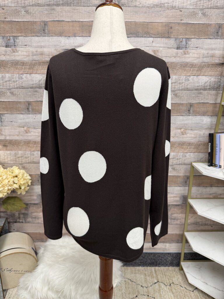 Chicos brown with large white polka dot v-neck sweater